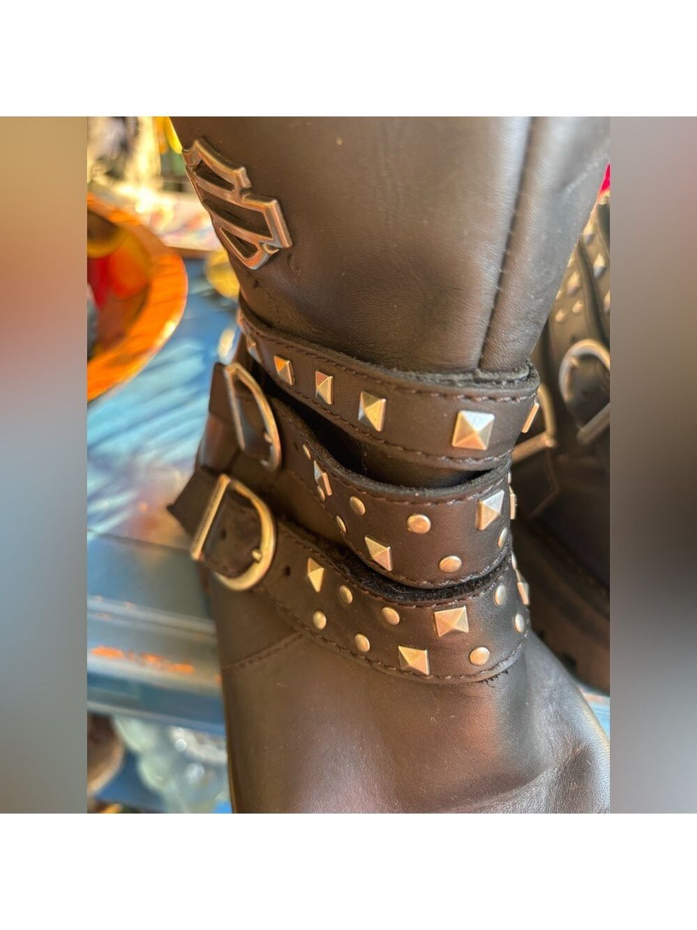 Harley-Davidson Women’s Leather Studded Motorcycle Boots • Size 9M • Biker Punk - Picture 10 of 16